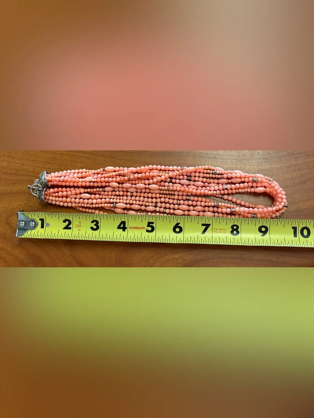 925 Sterling Silver Signed BJ Multi-Strand Salmon Coral Pink Bead Necklace